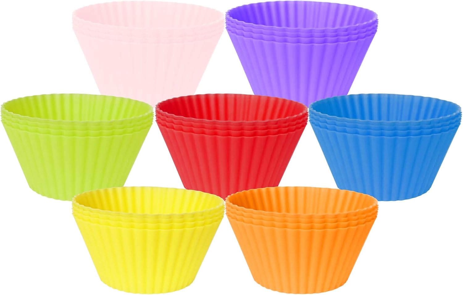 Skiennix Silicone Baking Cups - 28 Pack Reusable Muffin Molds in 7 Colors | 2.64 Inches Non-Stick Design