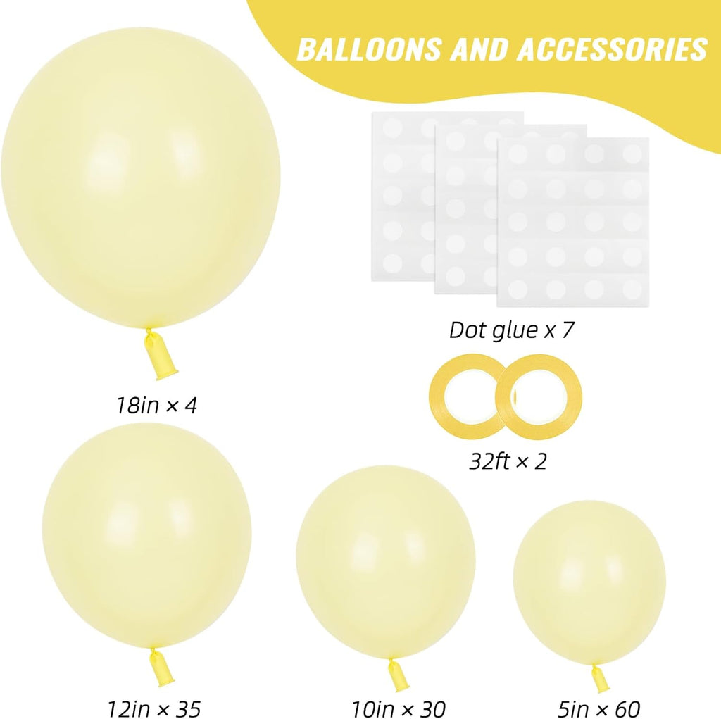 RUBFAC Pastel Yellow Balloons - 129pcs in Various Sizes for Birthday, Wedding, Baby Shower Decor