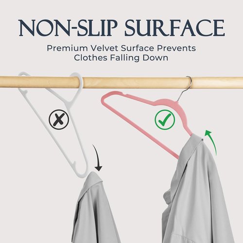 HOUSE DAY Velvet Hangers - Non-Slip Heavy Duty 20 Pack in Light Pink | Premium Slim Closet Organizer with 360° Rotating Hook