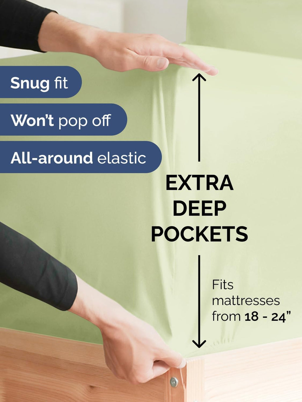 Skiennix Extra Deep King Sheet Set - 6 Piece Breathable Cooling Bedding - Soft Wrinkle-Free Light Sage