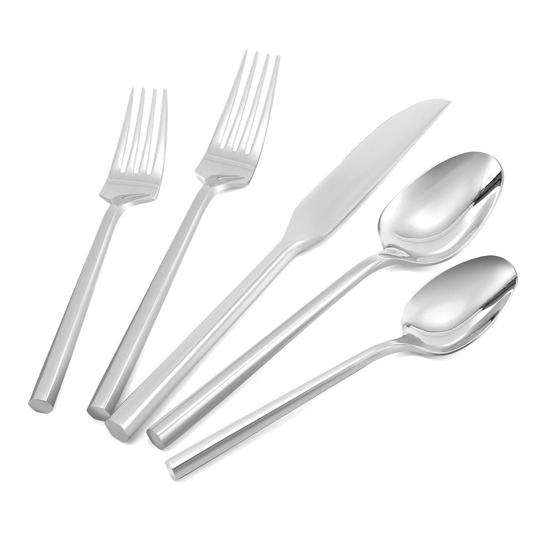 DEACORY Silverware Set Flatware Set Cutlery Set Stainless Steel Hexagon Handle Silver Mirror Finished 20 Pieces Service for 4