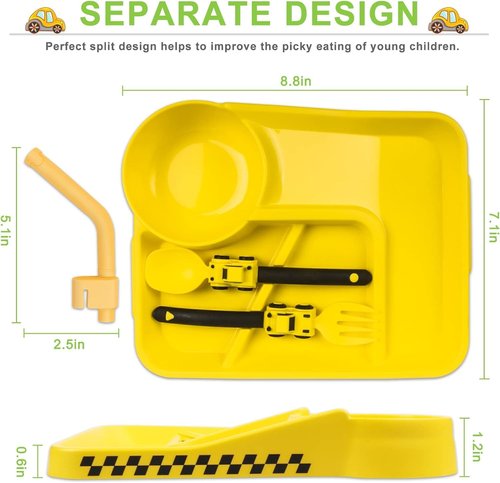 Deinyi Construction Toddler Plates - Early Christmas Gift Ideas for Grandkids - Toddler Birthday Gift - Kids Plates for Boys Ages 1-2-3-4-5-6-7 - Yellow