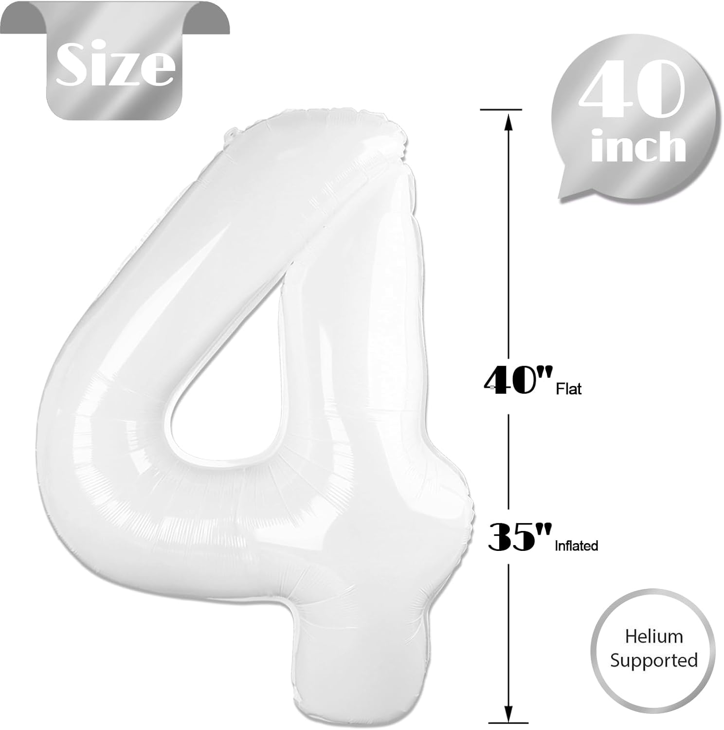 Skiennix Number 4 Balloon - 40 Inch Translucent White Party Decoration for Celebrations