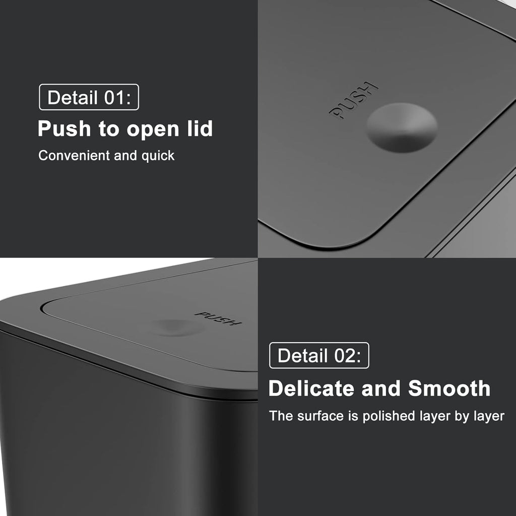 NETDOT 10 Liter Slim Trash Can - 2.6 Gallon Waste Bin with Lid for Bathroom, Kitchen, Office | Black