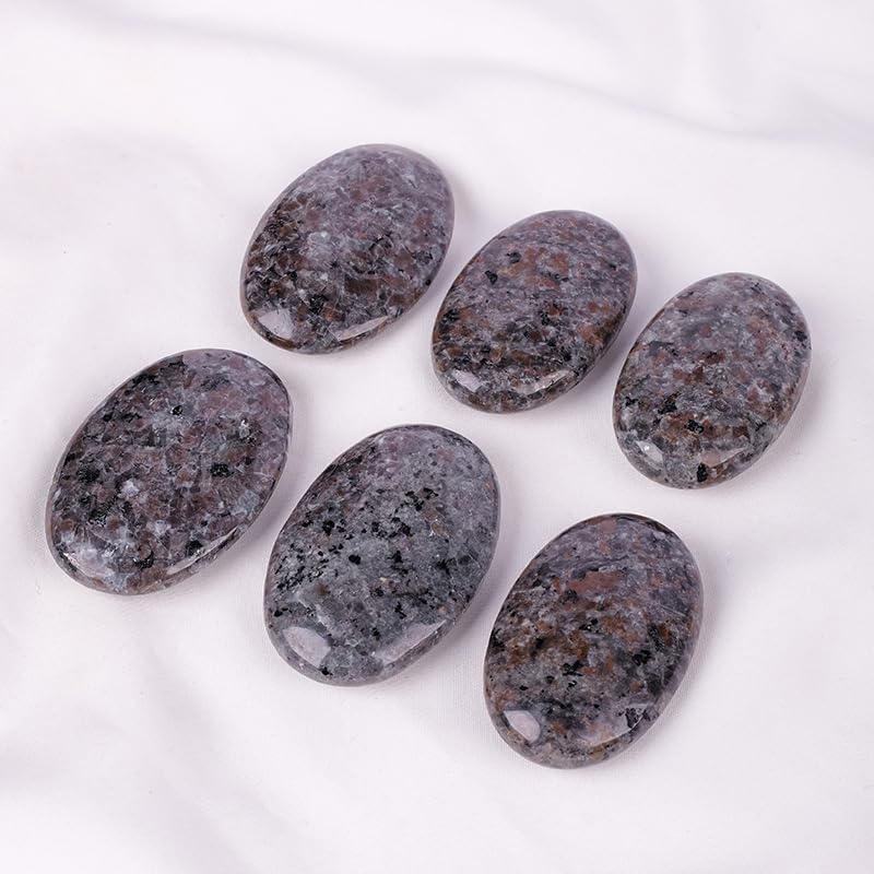 3PCS Oval Yooperlite Stones 2-2.4 Inch Fluorescent Palm Worry Stones