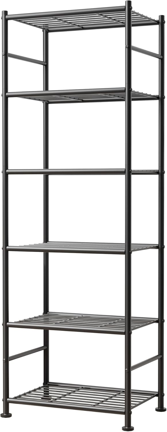 Sakugi 6-Tier Metal Storage Shelves - Slim Organizer with Reinforced Bars for Kitchen & Bathroom | 18.2" x 12.5" x 70.1", Black