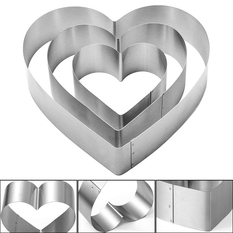 QEEYON 3PCS Heart Cookie Cutter Set, 4" 6" 8" Stainless Steel Sandwiches Cutter DIY Heart Cake Cutter Cake Molds Ring Set Mousse Mold Biscuit Cutter Valentines Cookie Cutters Pastry Cutters