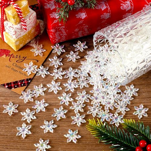 BOARDFEB Transparent Snowflakes - 240Pcs Winter Snowflake Vase Filler Acrylic Crystals Gems