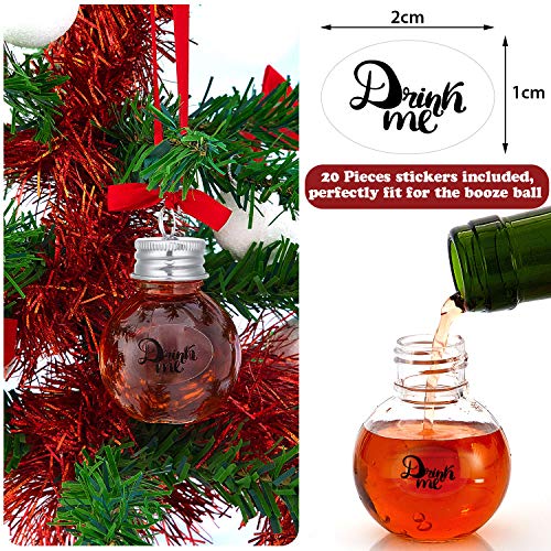 Patelai 12 Pcs Clear Fillable Christmas Drink Balls with Silver Caps and Stickers