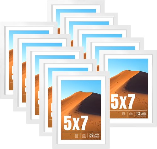 LaVie Home 5x7 Picture Frame Set of 10 - Versatile White Frames for 4x6 or 5x7 Photos | Wall Gallery & Tabletop Display