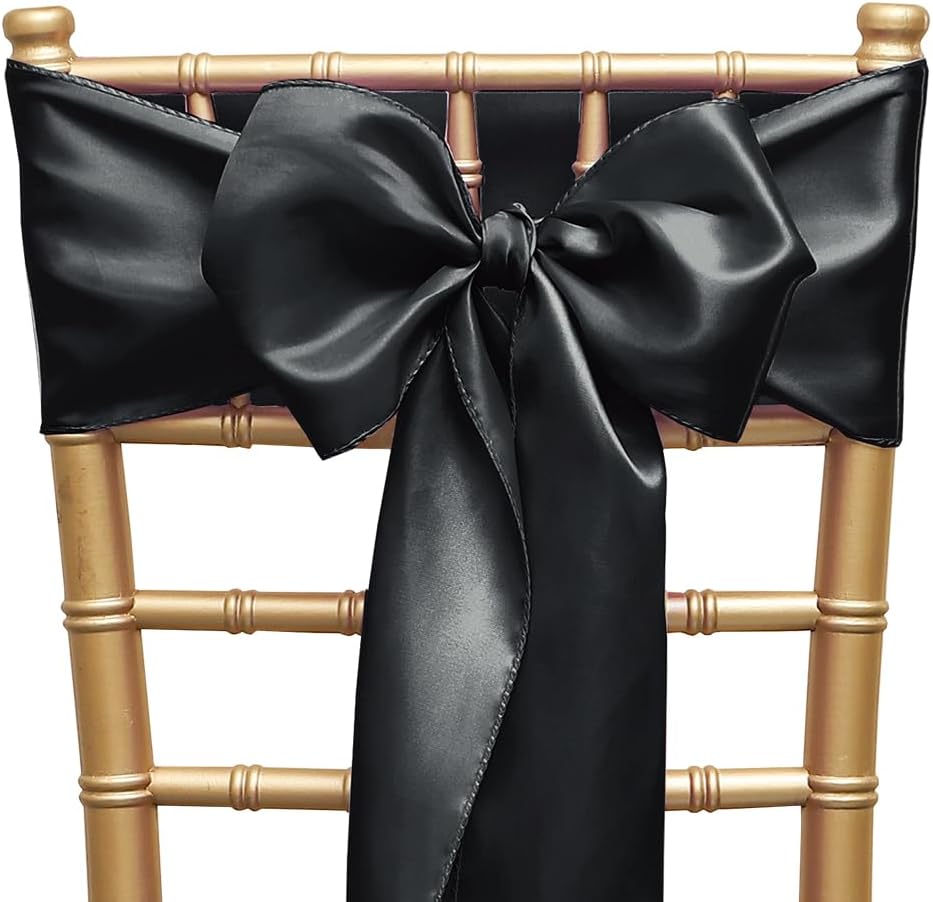 Regine Switzerland Satin Black Chair Sashes - 50 Pack of 7 x 108 Inch Universal Ties for Weddings & Events