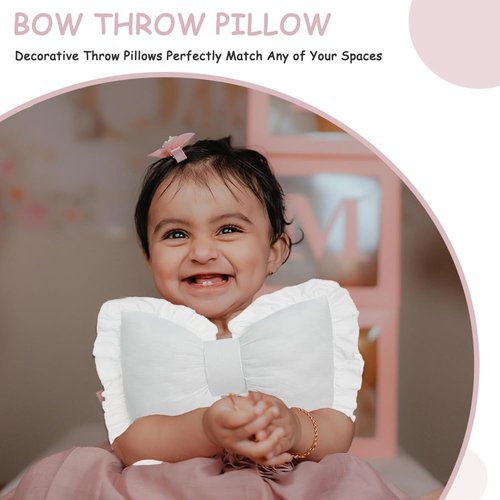 QUSLIMY Bow Pillow Bow Shaped Pillow Decorative, Soft Bowknot Throw Pillow Sofa Lumbar Pillow Car Backrest Cushion,Novelty Bow Pillow Plush Cushion Home & Car Decoration (White)