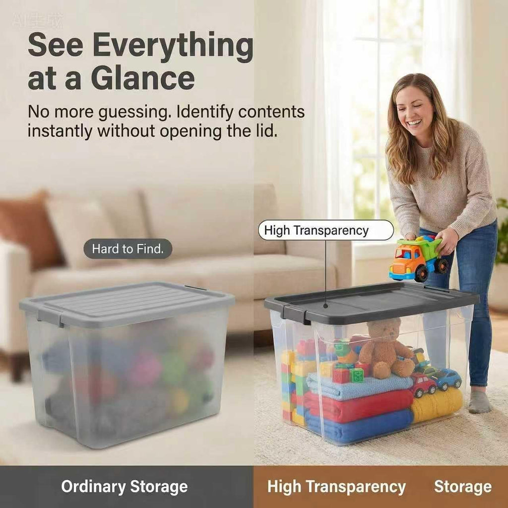 Regine Switzerland 76 Quart Clear Plastic Storage Bins - Durable Latch Lid for Office & Garage Organization | Dark Gray (2 Pack)