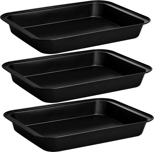 3 Pack Rectangular Cake Pan Set - Non-Stick Carbon Steel Baking Pans | 13 x 9 Inch for Lasagna, Brownies & More