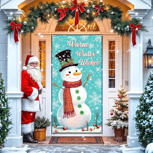 Christmas Snowman Door Cover - Winter Front Door Banner, Indoor Outdoor Holiday Decor