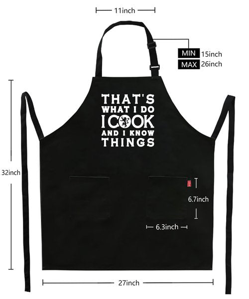 Kaidouma Funny Grilling Aprons for Men - That's What I Do I Cook and I Know Things - Men’s Adjustable Chef Cooking BBQ Grill Aprons with 2 Pockets and 40” Long Ties
