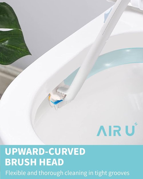 AIR U+ Disposable Toilet Brush Wand - Wall Mount Cleaning System with 24 Flushable Refills & Caddy