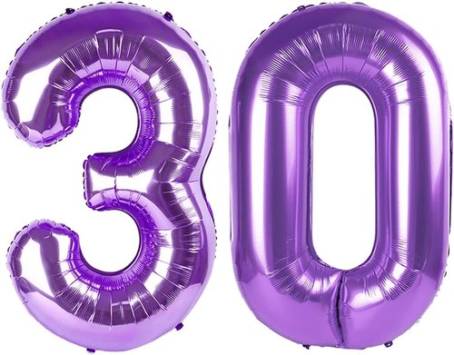 40 Inch Purple Foil Number Balloons - Happy 30th Birthday Decoration for Him & Her