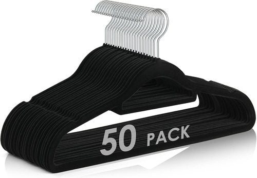 DUDUCOFU Velvet Hangers - Non-Slip Felt Clothes Hangers | 50 Pack Black Space-Saving Slim Design with 360° Swivel Hook for Suits, Coats, and Dresses