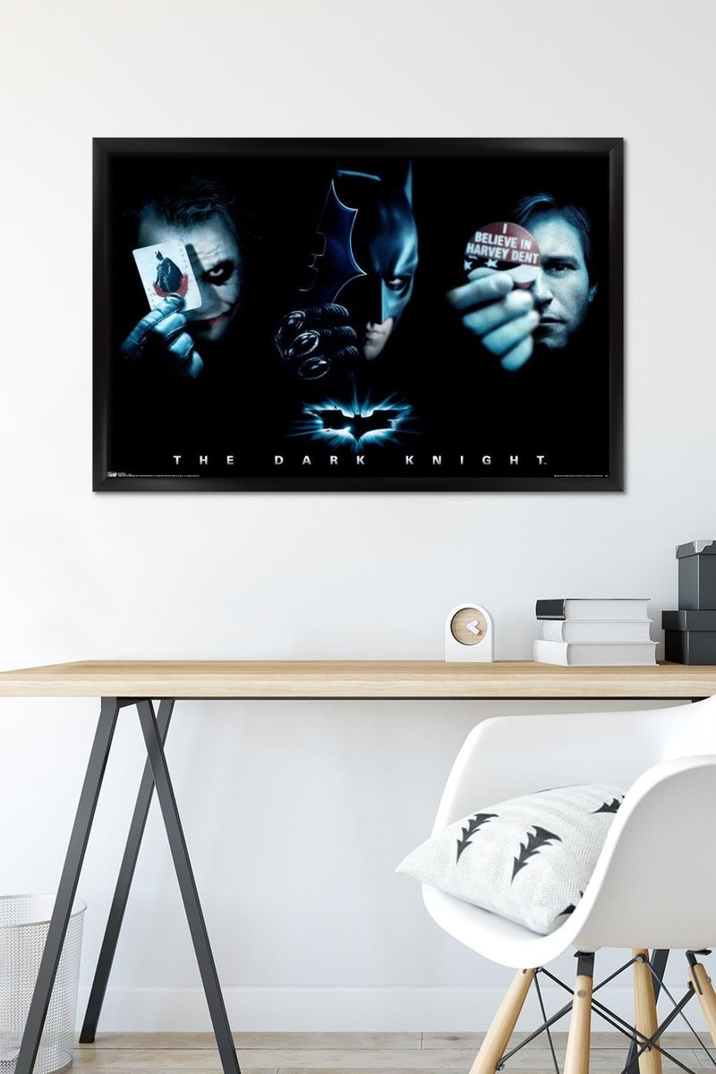 Trends International DC Comics Movie - The Dark Knight - The Joker, Batman, Harvey Dent Wall Poster, 22.375" x 34", Black Framed Version