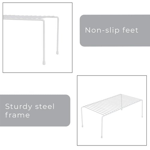 Smart Design Cabinet Storage Shelf Rack - Set of 6 - Large - 8.5 x 16 Inch - Steel Metal Wire - Rust Resistant Coating - Dish, Counter and Pantry Organization - Kitchen - White