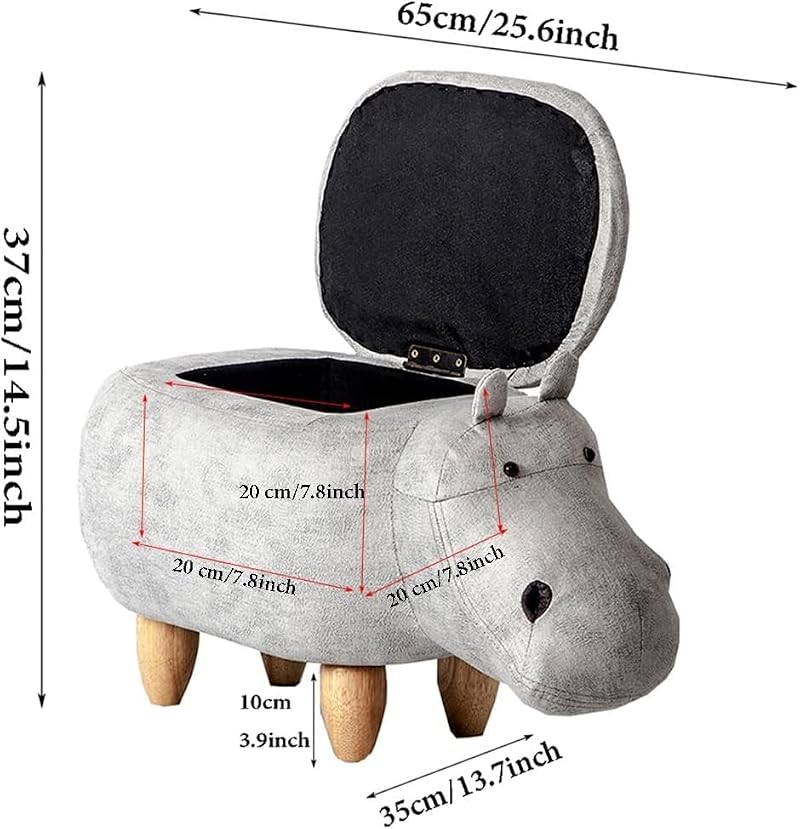 Hippo Storage Ottoman with Footrest - Upholstered Animal Shape Footstool