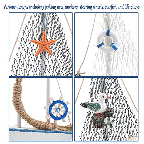4-Piece Mini Wooden Sailboat Table Decor - Nautical Beach Bathroom Ornament