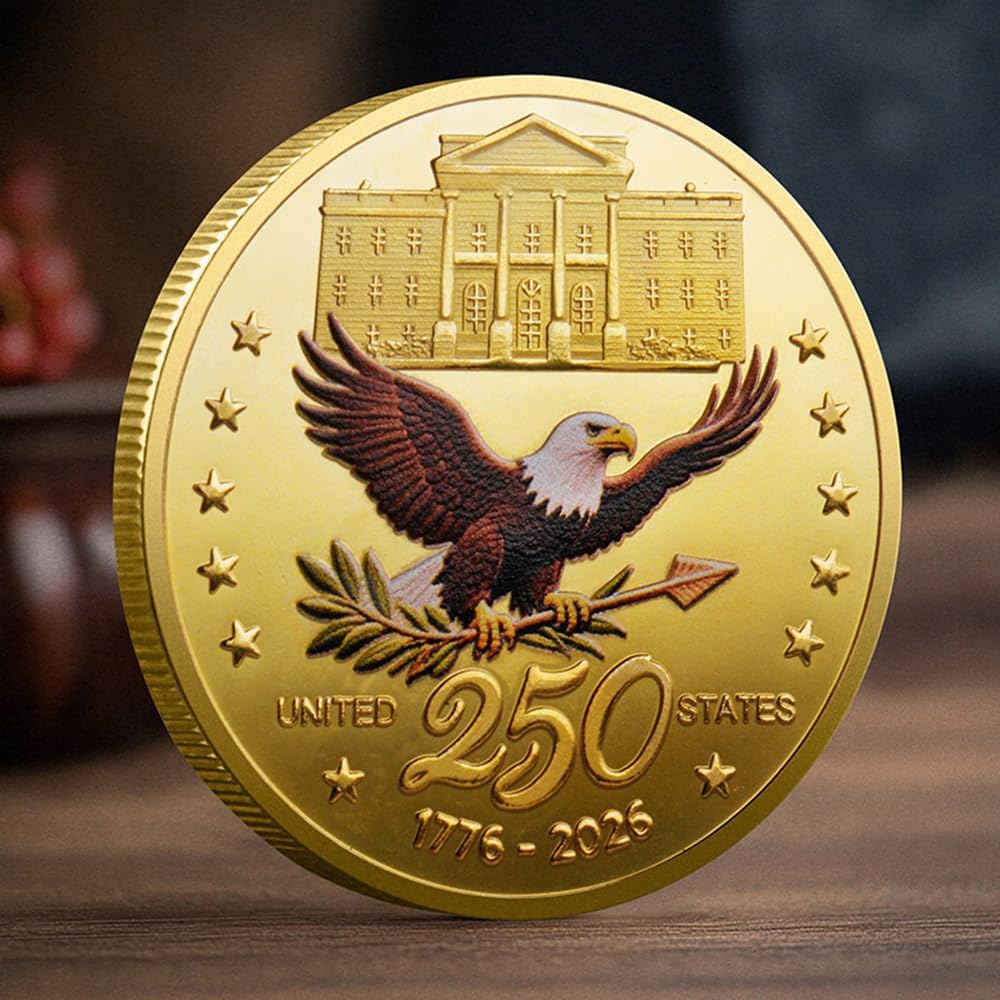 U.S. Army Commemorative Gold-Plated Challenge Coin - Double-Sided Military Collectible for Veterans, 1776-2026