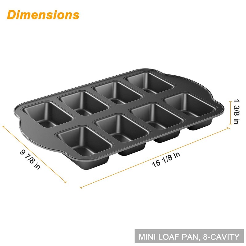 Tiawudi 1 Piece Non-Stick Mini Loaf Pan, Carbon Steel Baking Bread Pan, 8-Cavity