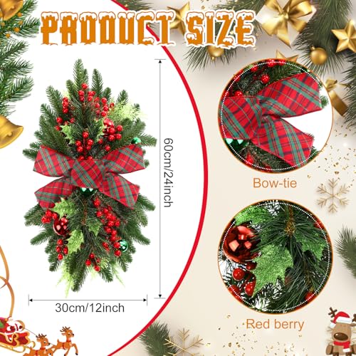Lyrow 4-Pack Christmas Stairway Swags 24 Inch Holiday Decor Red Green