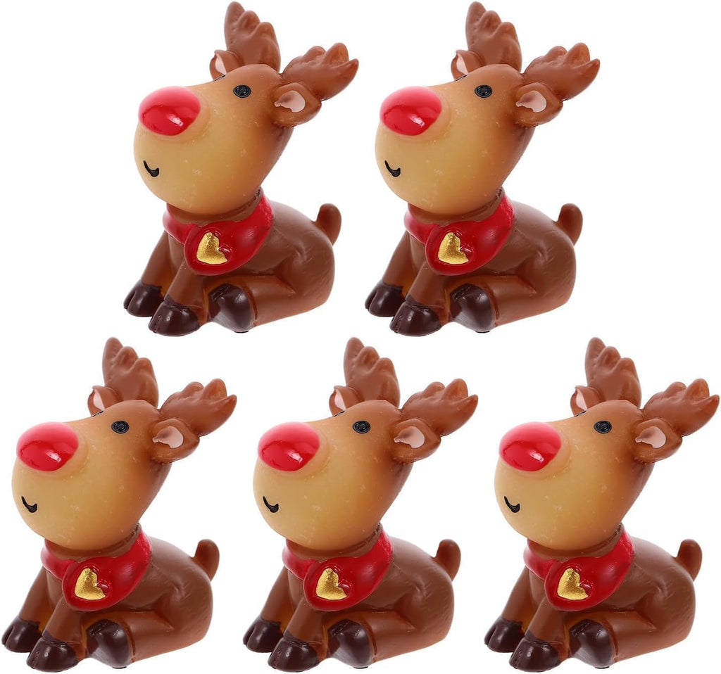 Skiennix Mini Reindeer Figurines - Cute Resin Elk Statues for Christmas Crafts | 5-Pack Decor