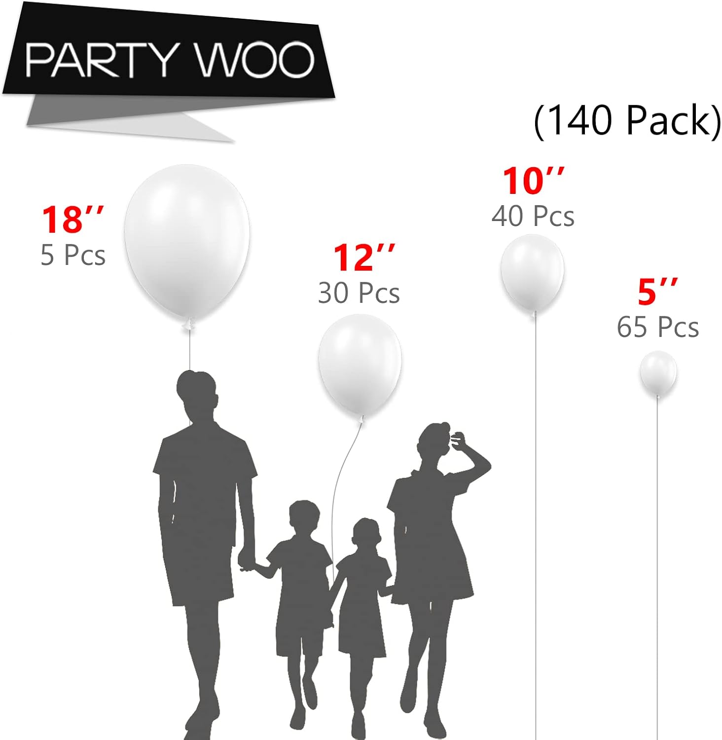 PartyWoo Classic Arch Kit - 280 Balloons in White and Red (18/12/10/5 Inch Sizes)