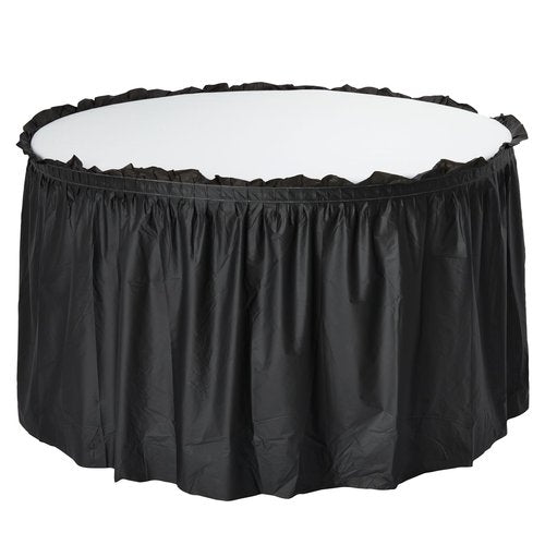Juvale Plastic Table Skirt - 29 in x 14 Ft, Black, Set of 6, Ruffled - Disposable Rectangular Party Table Skirt with Adhesive Strips & Lightweight for Birthday Parties, Wedding Showers & Events