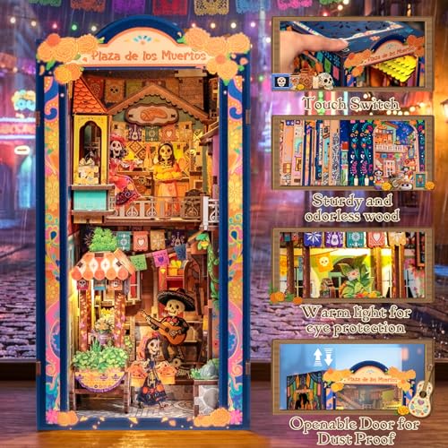 Mexican Plaza DIY Book Nook Kit, 3D Wooden Puzzle with LED Lights