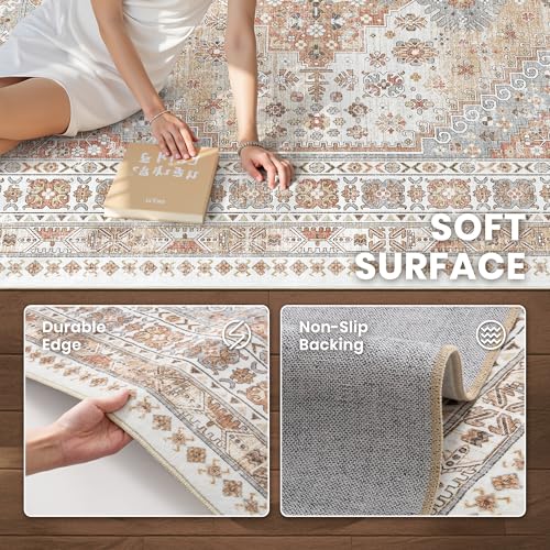8x10 Vintage Orange Area Rug - Soft Washable Non-Slip Indoor Carpet