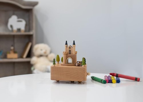 Cottage Garden | Castle Car Woodgrain 6-Inch Beech Wind-Up Musical Figurine - Charming Gift