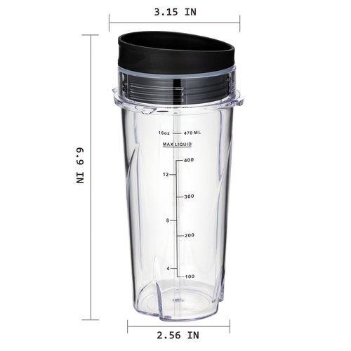 QB3001SS/ QB3000SS Blender Cups for Ninja Replacement 16oz, Fit Compact Personal Blender with Lids- 2 Pack.