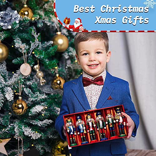 Wooden Christmas Nutcracker Ornaments Set of 6 - 5-Inch Xmas Tree Decor