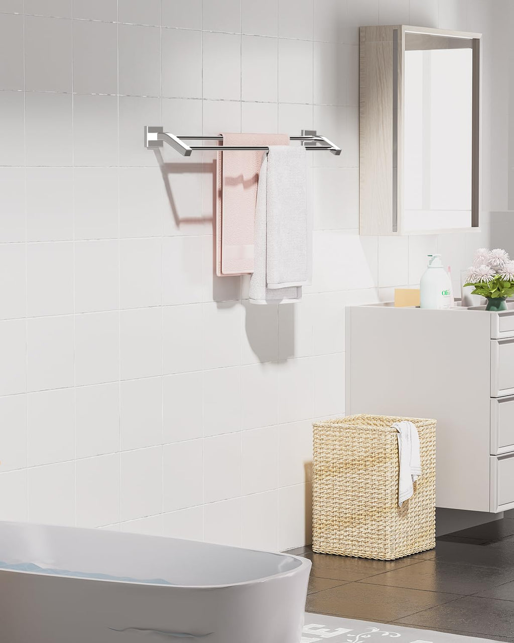 Alise Bath Double Towel Bars Towel Racks for Bathroom Lavatory,Wall Mount Towel Holder Heavy Duty SUS304 Stainless Steel Towel Hanger Towel Rail,Polished Chrome,32 Inch