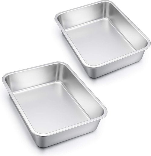 E-far Lasagna Pan Set - Deep Stainless Steel Baking Pans | Non-Toxic, Heavy Duty, 12.75 x 10 x 3.2 Inches