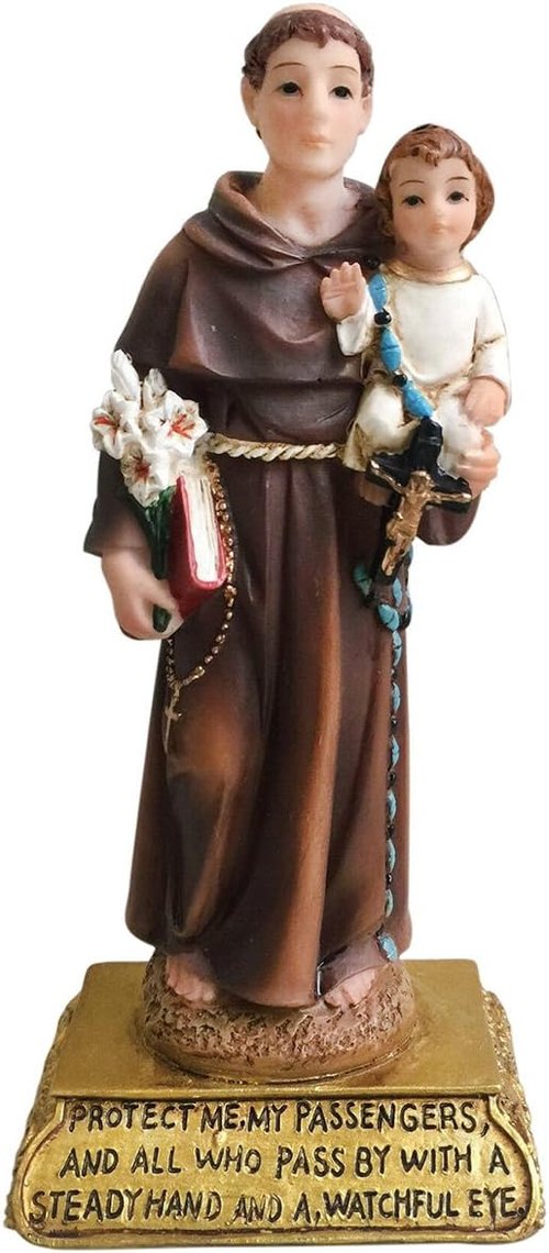 Love's Gift Inc. Saint Anthony Statue - 5 Inch Glossy Brown & White Resin | Classic Religious Decor
