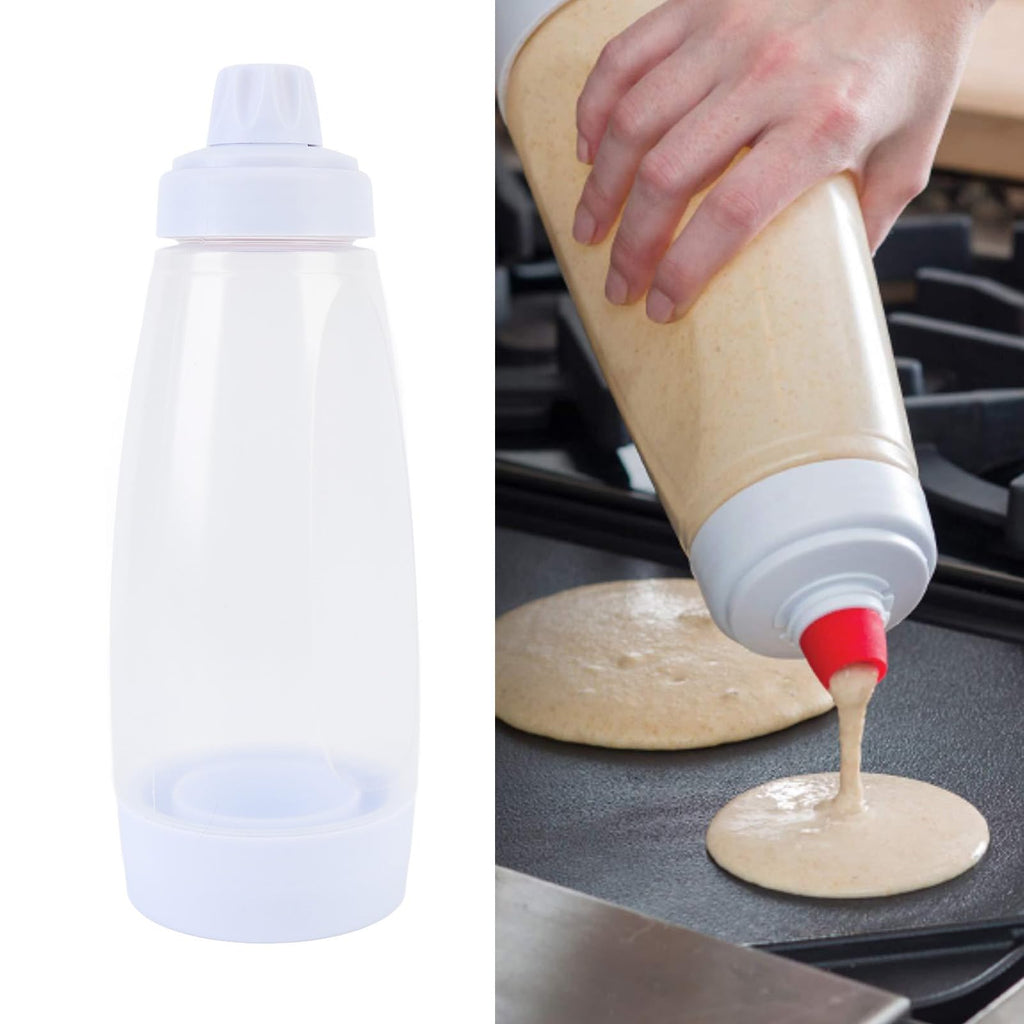 Effortless Pancake Batter Dispenser | 1000ML Squeeze Shaker with Mixing Ball & Wire Whisk | No Lump, Non Stick | Ideal for Crepes, Waffles & Baking