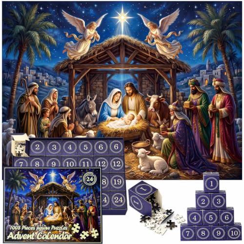 Nativity Advent Calendar Jigsaw Puzzle for Adults - Christmas Countdown 1008 Pieces
