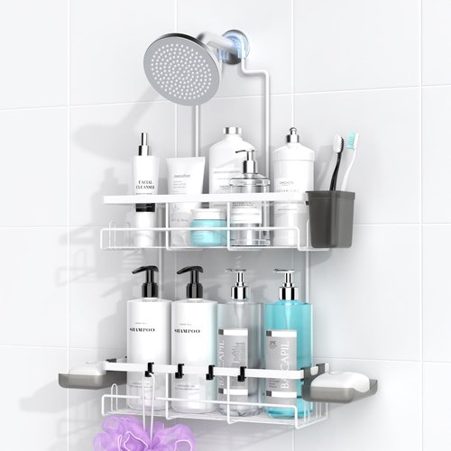 AKTECKE Shower Caddy - 30pcs Hanging Bathroom Organizer in White for Space-Saving Storage