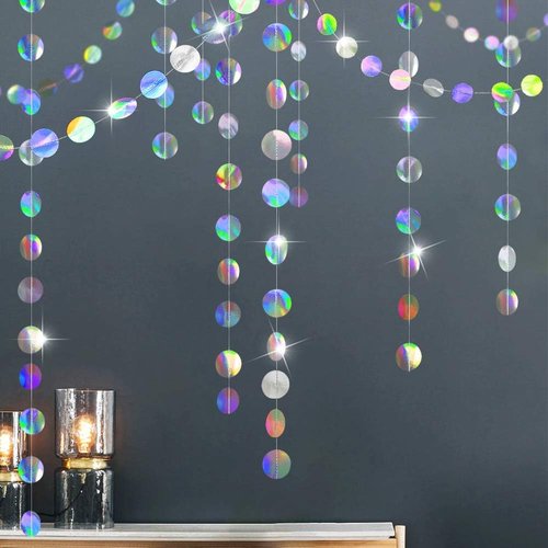 Cheerland Iridescent Party Decorations - Holographic Circle Garlands for Disco Theme Events | Perfect for Birthdays & Graduations