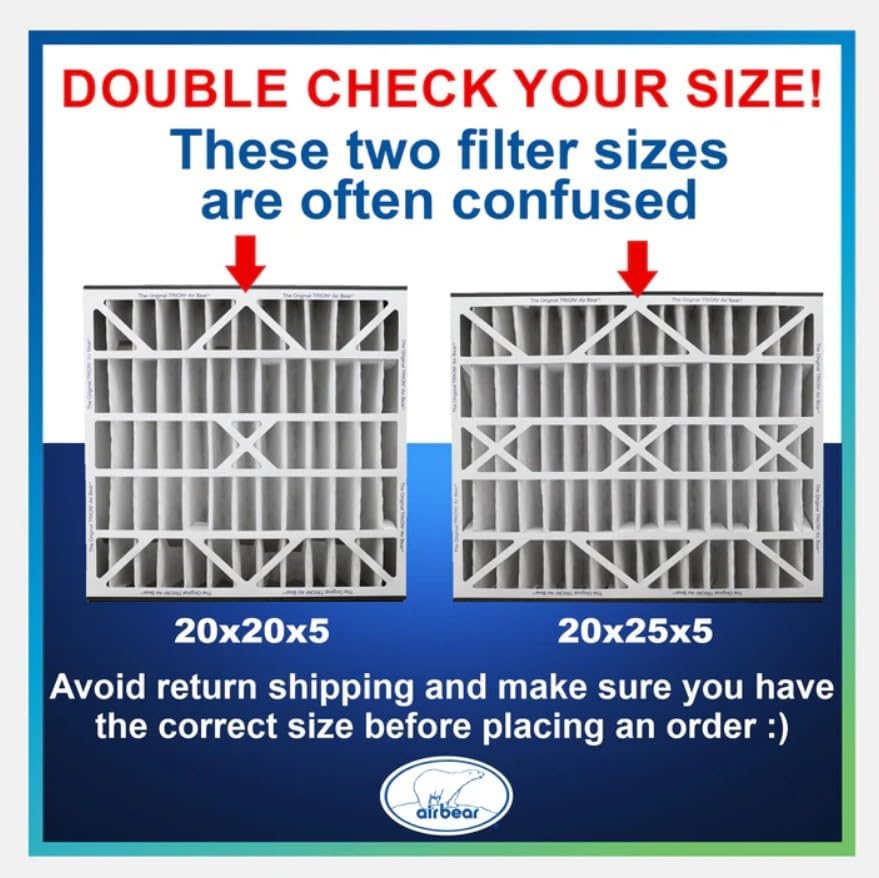 Trion Air Bear Pleated Air Filter - MERV 11, 20” x 25” x 5” | 2-Pack for Superior Air Quality