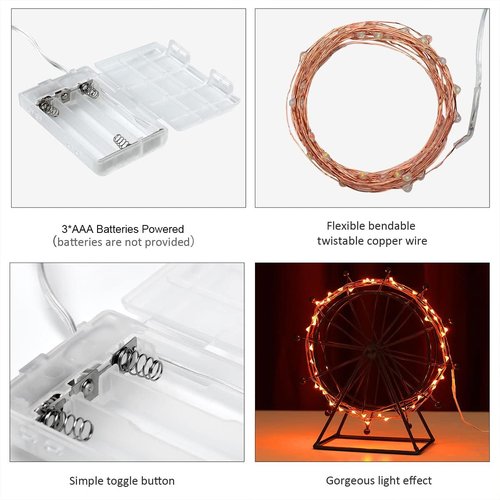 Ariceleo Mini Halloween Fairy Lights - 2 Pack Copper Wire LED String Lights | Battery Operated, 16ft Orange
