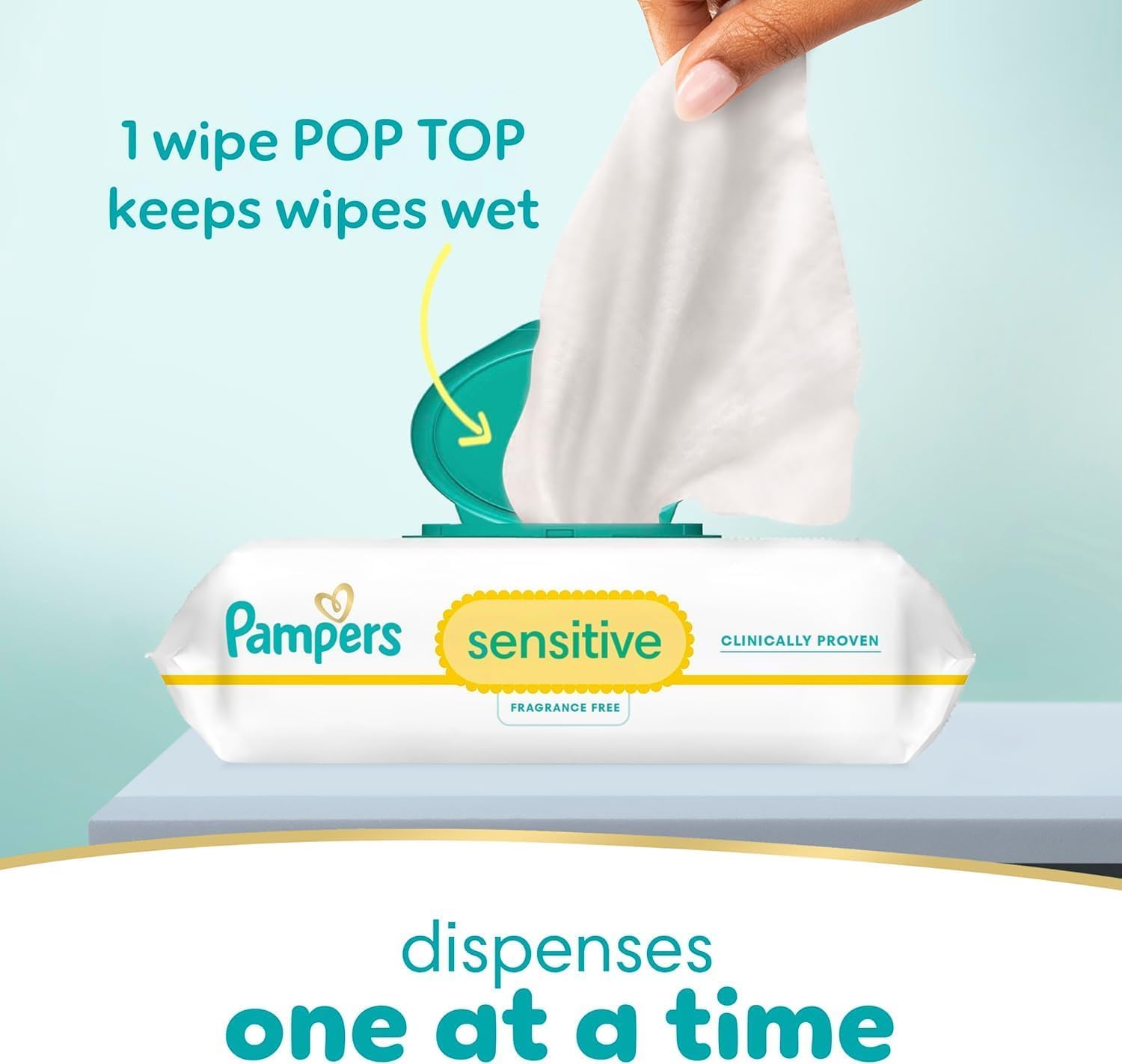 Pampers Sensitive Baby Wipes - Hypoallergenic, Unscented, Water-Based | 18 Flip-Top Packs (1008 Wipes)