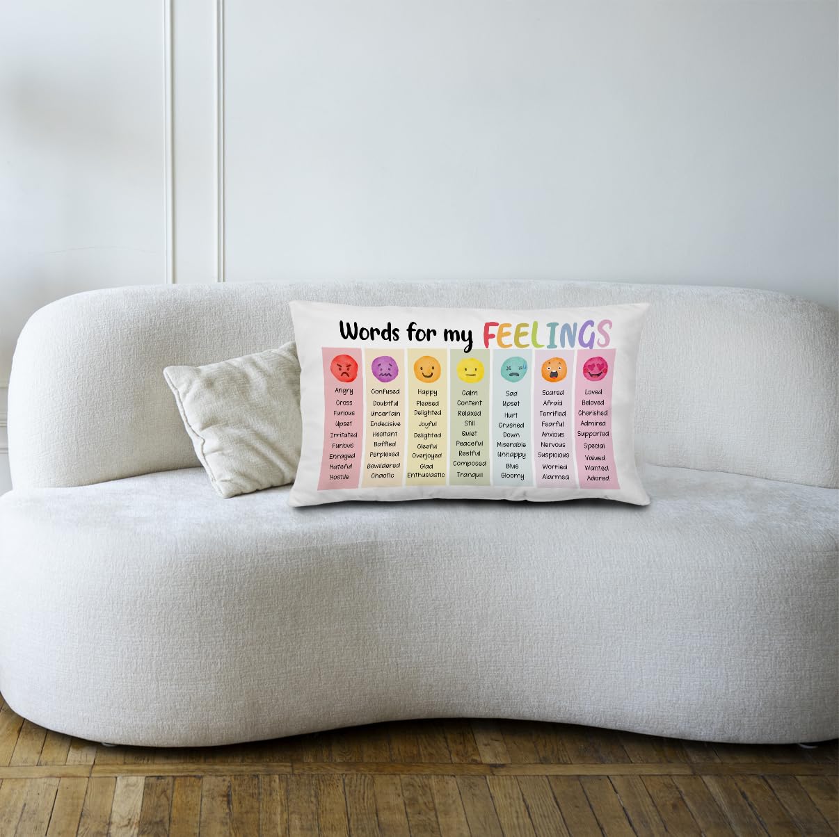 Qvapt Calming Corner Pillows, Girls Room Decor, Emotional Wheel & Feeling Pillow Covers 12x20, Classroom Pillowcase, Feelings Decorations Cushion