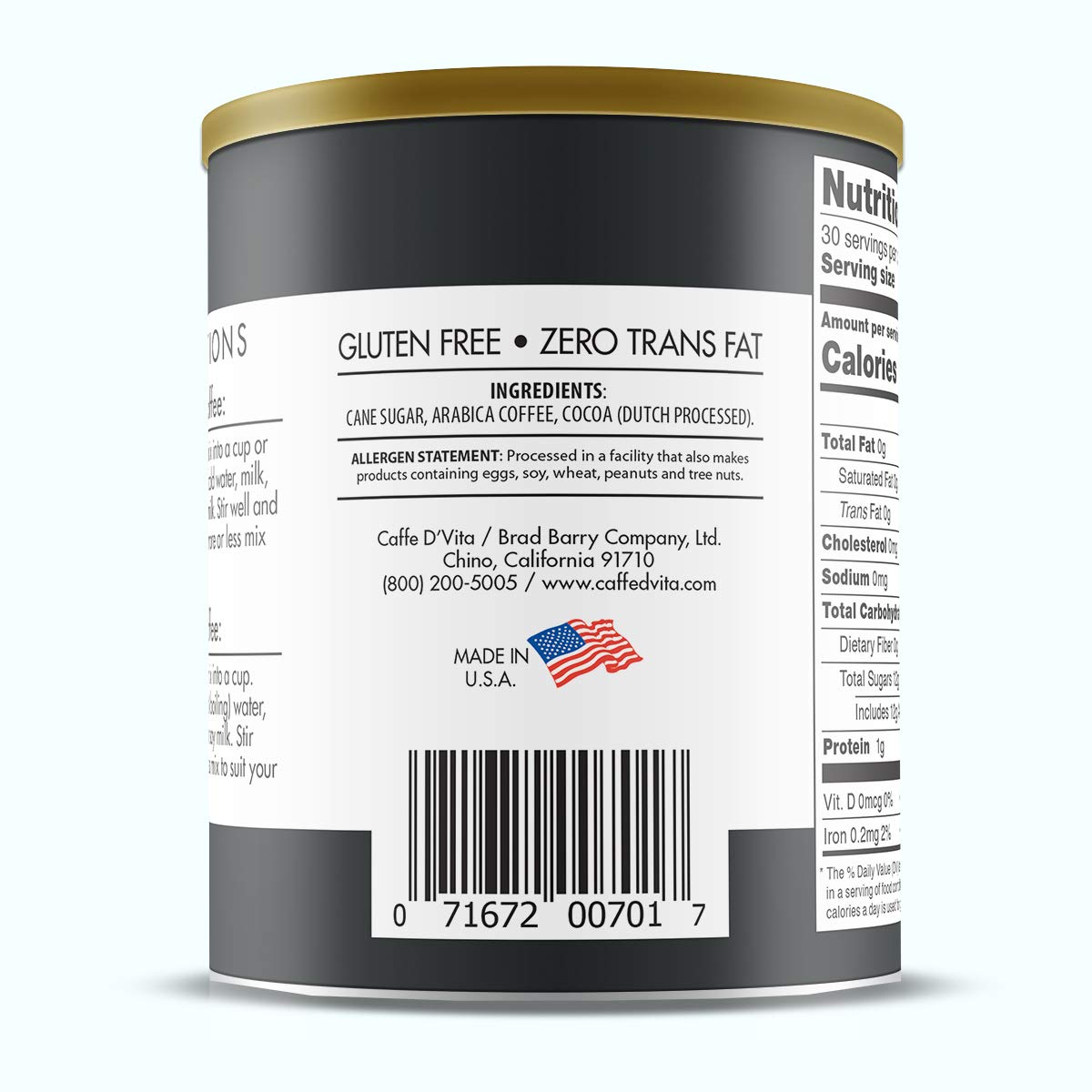 Caffe D'Vita Simply Iced Coffee - 100% Colombian Arabica Instant Mix, Latte Mix, Low Calorie Iced Coffee, Lightly Sweetened, Dairy Free, Instant Coffee Drink - 1 Lb Can